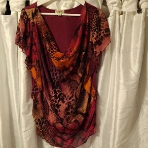 ONE WORLD Multicolor Animal Print Blouse Lg 💜💜💜❤️‍🩹